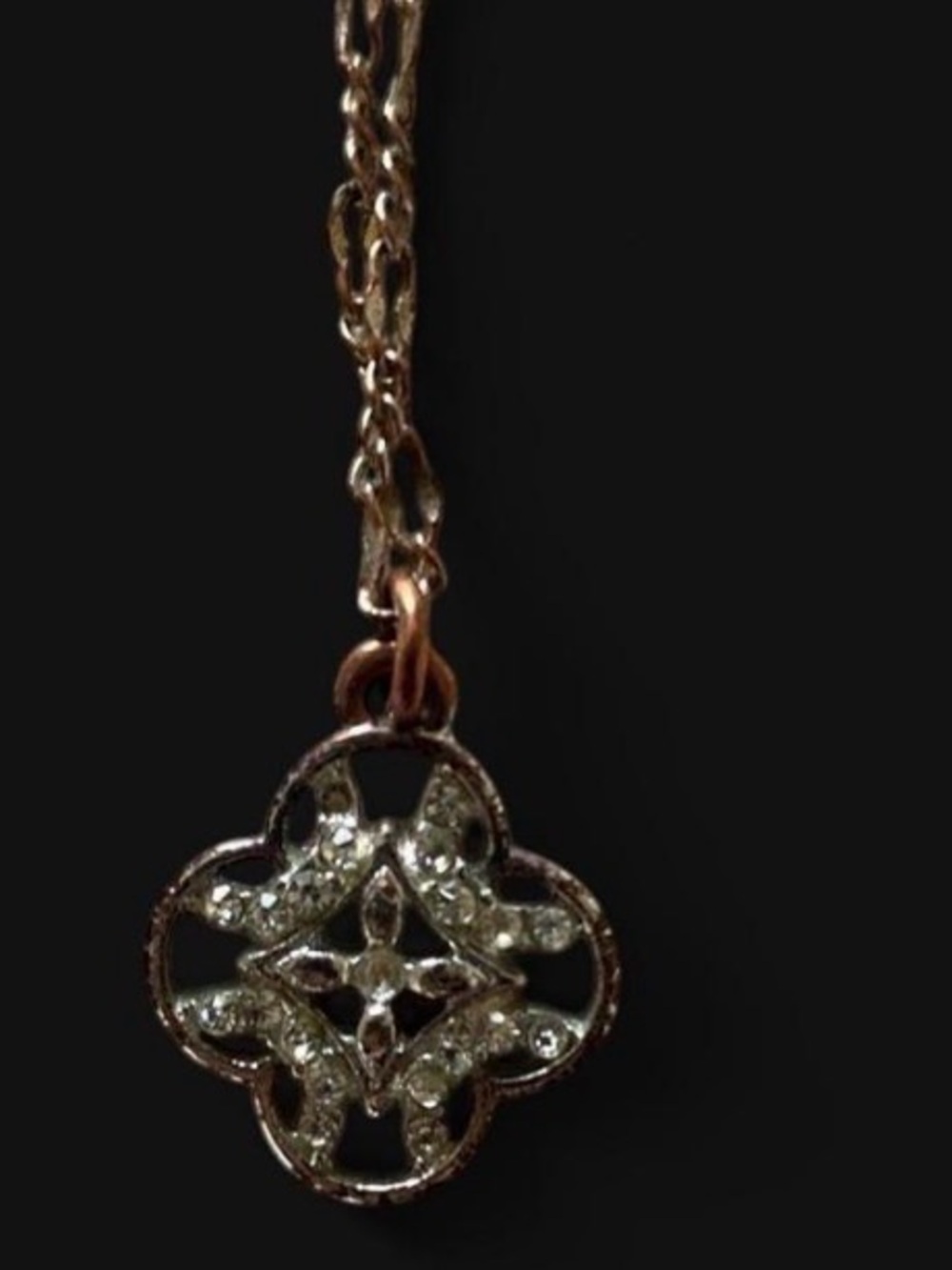Vintage-Style Rose Gold Crystal Pendant Necklace - visible rust
